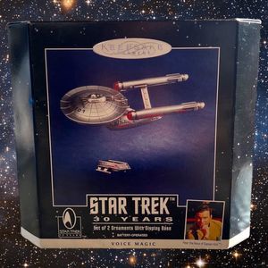 Hallmark Star Trek  2 Ornament Set Vintage 1996 30 Years Enterprise Voice Magic
